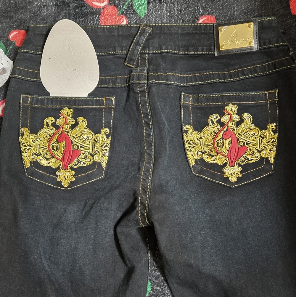 Y2K Baby Phat Black and Gold Jeans